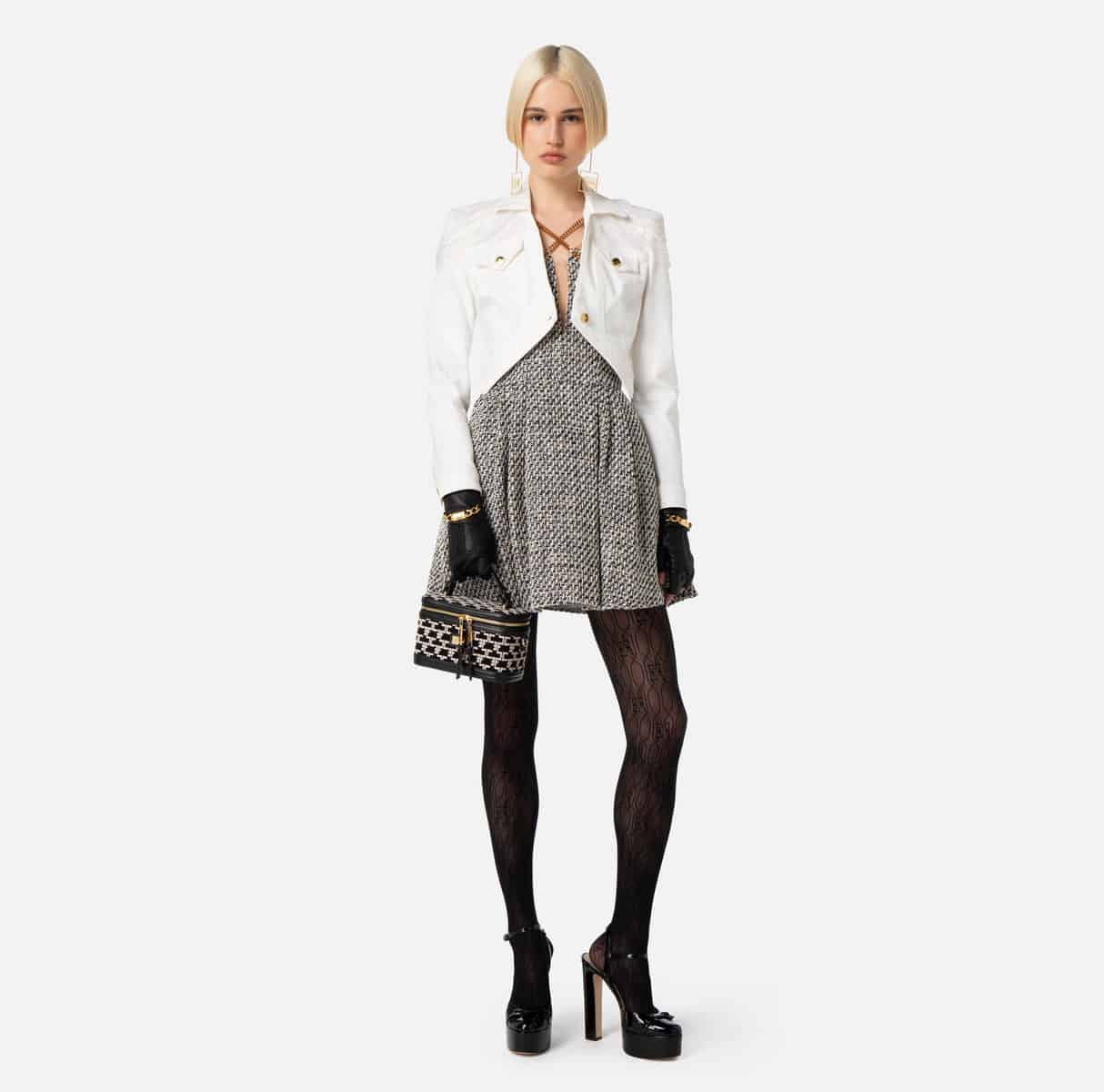 Lurex tweed mini-dress with chain - Image 2